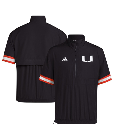 ADIDAS ORIGINALS MEN'S ADIDAS BLACK MIAMI HURRICANES STRATEGY SHORT SLEEVE HALF-ZIP JACKET