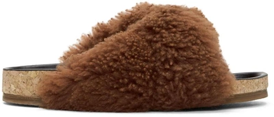 CHLOÉ Brown Shearling Kerenn Slides