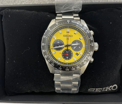 SEIKO SEIKO PROSPEX SPEEDTIMER SOLAR STEEL BRACELET YELLOW DIAL WATCH - SSC929