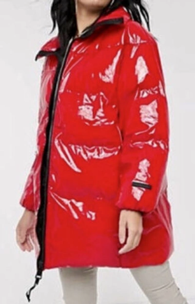 JUICY COUTURE JUICY COUTURE BLACK LABEL GLOSSY RED BLACK PUFFER JACKET COAT WOMENS SZ L