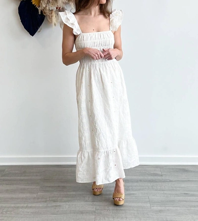 GREYLIN EVELYN EYELET MIDI DRESS IN WHITE