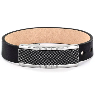 CRUCIBLE JEWELRY CRUCIBLE TEXTURED STAINLESS STEEL BUCKLE CLASP LEATHER BRACELET