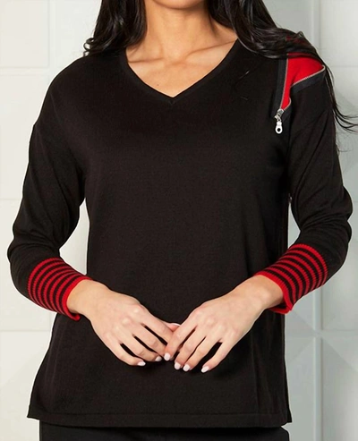 ANGEL APPAREL V-NECK ZIPPER SWEATER IN BLACK