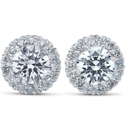 POMPEII3 F/VS 3CT ROUND HALO DIAMOND STUDS 14K WHITE GOLD LAB GROWN 11.5MM