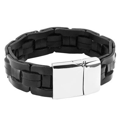 CRUCIBLE JEWELRY CRUCIBLE STAINLESS STEEL CLASP WIDE BLACK LEATHER BRACELET