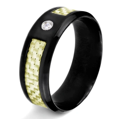 CRUCIBLE JEWELRY CRUCIBLE POLISHED CARBON FIBER INLAY BLACK PLATED STAINLESS STEEL BAND RING (8MM)