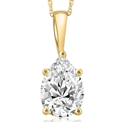 POMPEII3 CERTIFIED 3CT PEAR SHAPE SOLITAIRE LAB GROWN DIAMOND PENDANT YELLOW GOLD NECKLACE