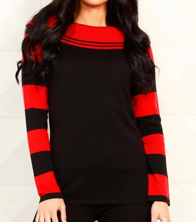 ANGEL APPAREL STRIPE COWL NECK SWEATER IN BLACK/RED