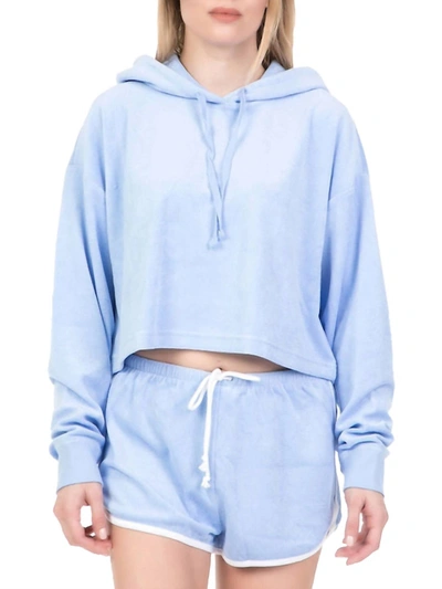 JUICY COUTURE BEACH MICRO TERRY HOODED PULLOVER IN BLUE