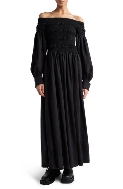 MAX MARA MAX MARA MANU OFF THE SHOULDER LONG SLEEVE VIRGIN WOOL MAXI DRESS