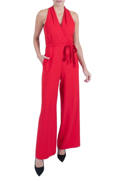 JULIA JORDAN JULIA JORDAN TIE WAIST WIDE LEG JUMPSUIT