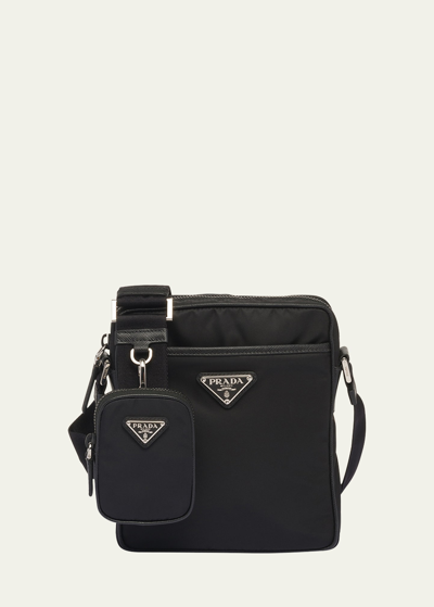 PRADA MEN'S RE-NYLON CROSSBODY BAG WITH POUCH