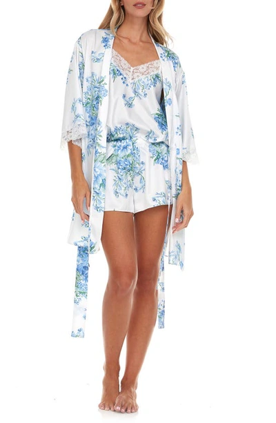 FLORA NIKROOZ FLORA NIKROOZ SABRINA FLORAL PRINT SATIN SHORT PAJAMAS & ROBE SET
