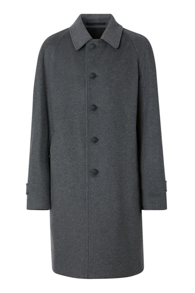 BURBERRY BURBERRY BLACKHEATH GRAY WOOL CASHMERE CHECK COLLAR TRENCH COAT US 44 EUR 54