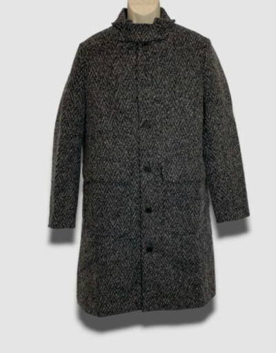 TWENTY MONTREAL $796 TWENTY MONTREAL MEN'S GRAY DRUMMOND CHEVRON WOOL OVERCOAT JACKET SIZE L