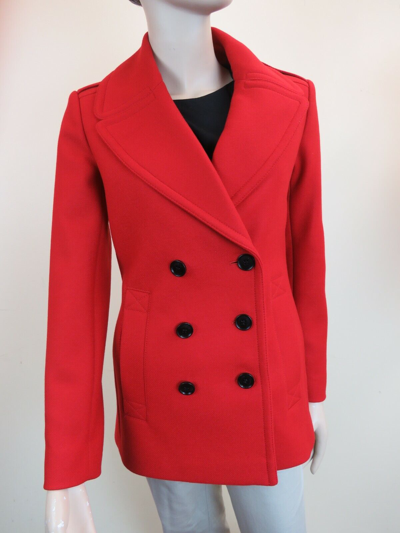 BURBERRY $950 BURBERRY TUMBLEBRIDGE RED WOOL DOUBLE BREASTED PEA COAT JACKET US 6 EU 40