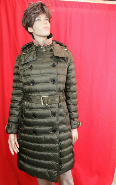 BURBERRY $1K BURBERRY CHESTERFORD GREEN HOODED BELTED QUILTED DOWN PARKA COAT JACKET L
