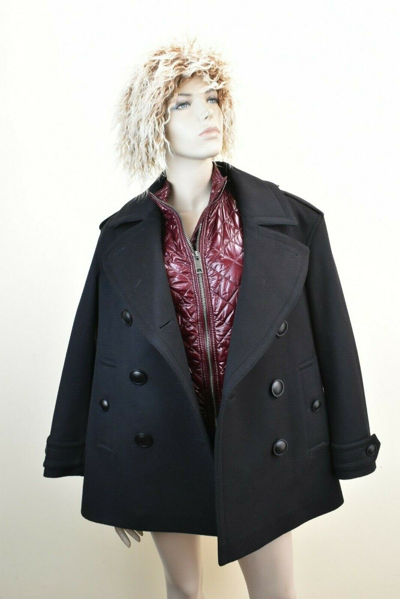 BURBERRY $1595 BURBERRY BLAIRMONT BLACK WOOL BURGUNDY QUILTED VEST COAT JACKET US 8 UK 10