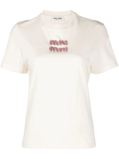 MIU MIU ホワイト 半袖Tシャツ Miu Miu Seamless T-shirt 関税込 Tシャツ (MiuMiu/Tシャツ