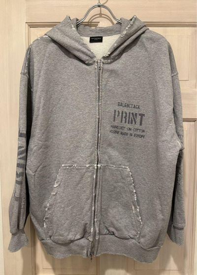 BALENCIAGA 23SS BALENCIAGA PRINT DESTROYED HOODIE ZIP UP
