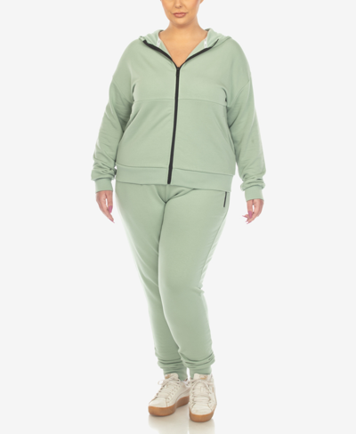 WHITE MARK PLUS SIZE FLEECE LINED 2 PC TRACKSUIT SET