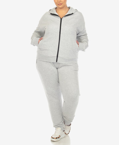 WHITE MARK PLUS SIZE FLEECE LINED 2 PC TRACKSUIT SET