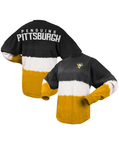 SPIRIT JERSEY WOMEN'S SPIRIT JERSEY BLACK, GOLD PITTSBURGH PENGUINS OMBRE LONG SLEEVE T-SHIRT