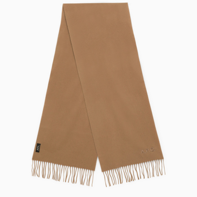 APC A.P.C. AMBROISE BRODÉE BEIGE VIRGIN WOOL SCARF