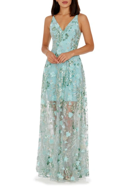 DRESS THE POPULATION DRESS THE POPULATION SIDNEY BEADED FLORAL APPLIQUÉ GOWN