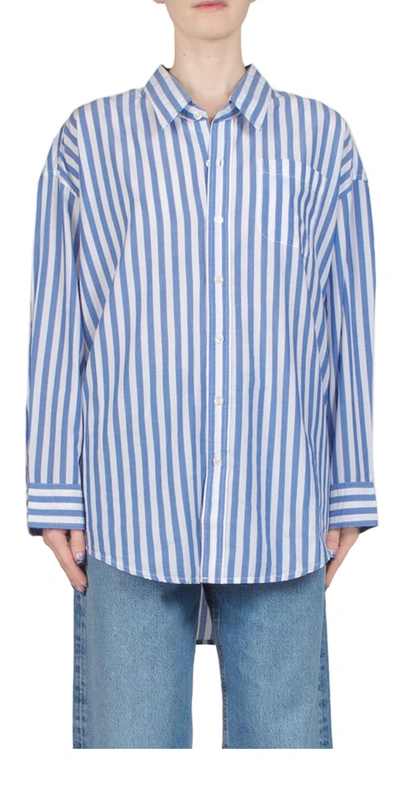 DENIMIST BUTTON FRONT SHIRT WIDE BLUE STRIPE