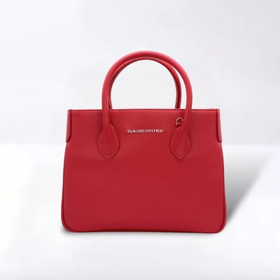 CLAUDIO CIVITICO RED SATCHEL PURSE WITH SILVER HARDWARE