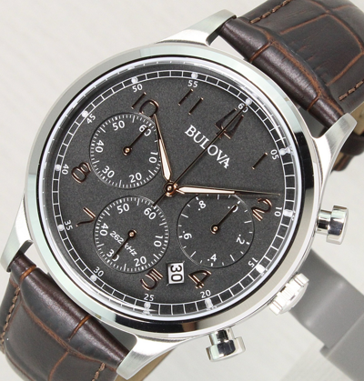 BULOVA BULOVA PRECISIONIST CHRONOGRAPH GRAY DIAL BROWN LEATHER BAND MEN'S WATCH 96B356