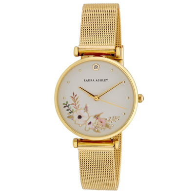 LAURA ASHLEY LAURA ASHLEY WOMENS 32MM ENGRAVED FLORAL PRINTED MESH STRAP WATCH (LA2071)