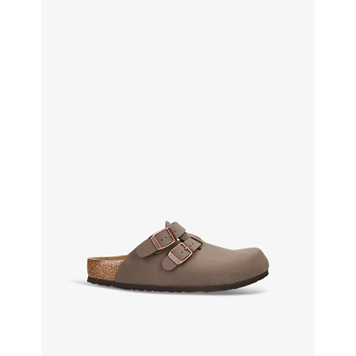 BIRKENSTOCK BROWN KAY BUCKLE-EMBELLISHED FAUX-LEATHER CLOGS EUR 28 / 10 UK