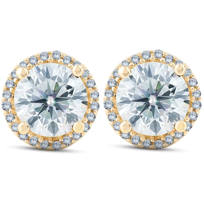 POMPEII3 2 1/5 CT DIAMOND HALO SCREW BACK STUDS 10K YELLOW GOLD LAB GROWN