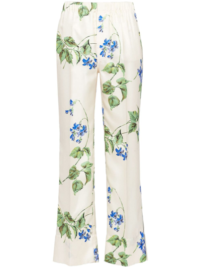 PRADA FLORAL-PRINT TWILL TROUSERS - WOMEN'S - SILK