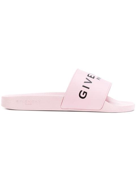 Shop Givenchy Logo Embossed Slides - Pink