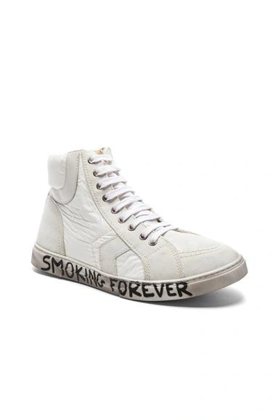 SAINT LAURENT SAINT LAURENT SMOKING FOREVER HIGH TOP SNEAKERS IN WHITE