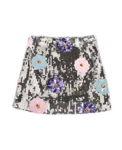 8APART WOMEN'S DAHLIA FLORAL SEQUIN MINI SKIRT IN SILVER