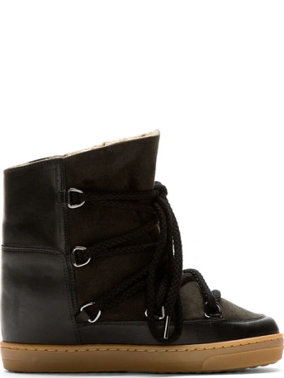 ISABEL MARANT Black Leather Wedge Nowles Boots