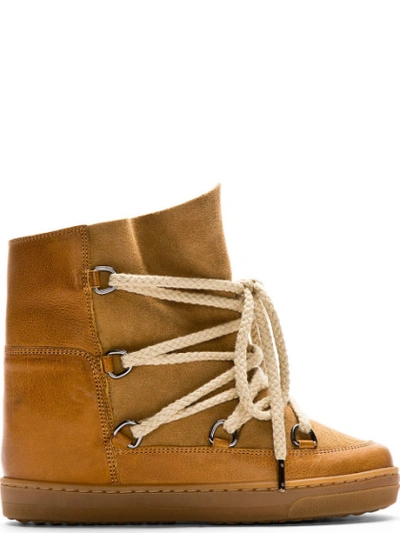 ISABEL MARANT Camel Leather Wedge Nowles Boots