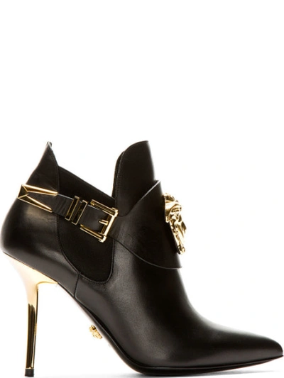 VERSACE Black Leather Boot With Gold Medusa