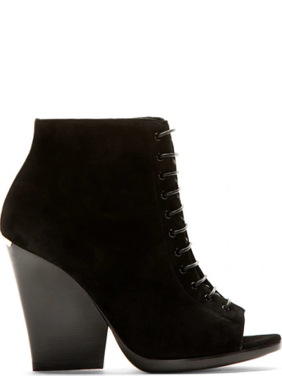 BURBERRY Black Suede Open-Toe Ankle Boots