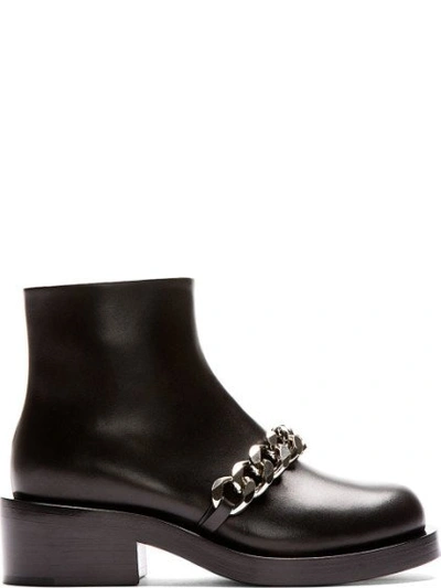 GIVENCHY Black Leather Chain Accent Laura Ankle Boots