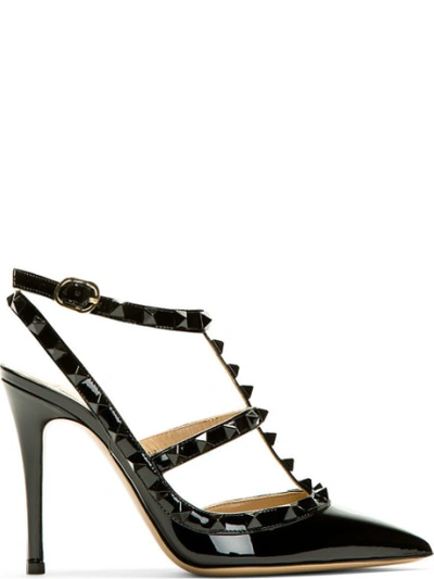 VALENTINO GARAVANI All-Black Patent Rockstud Slingback Heels