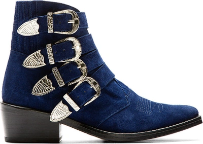 TOGA Blue Suede Western Buckle Boots