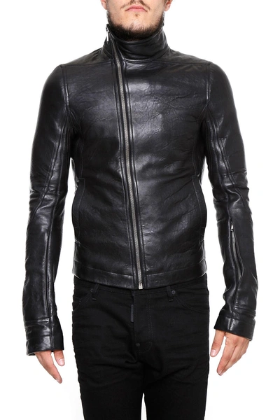 Rick Owens Mollino Biker Leather Jacket In Blacknero