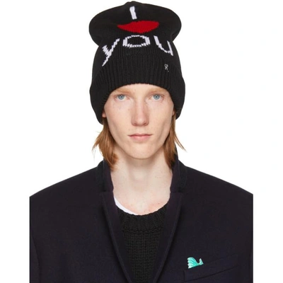 RAF SIMONS Black 'I Love You' Beanie