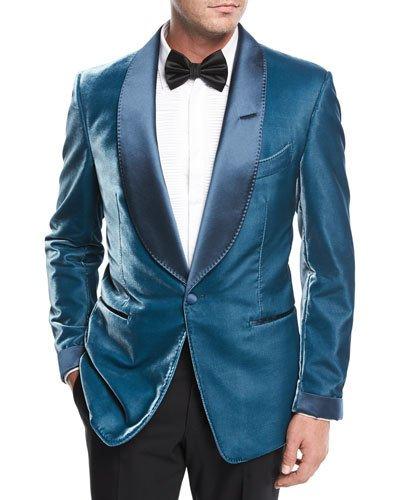 Shop Tom Ford Shelton Liquid Velvet Evening Jacket In Sky