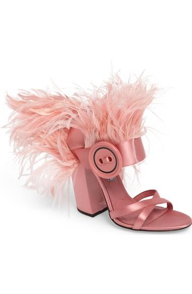 prada heels with feathers